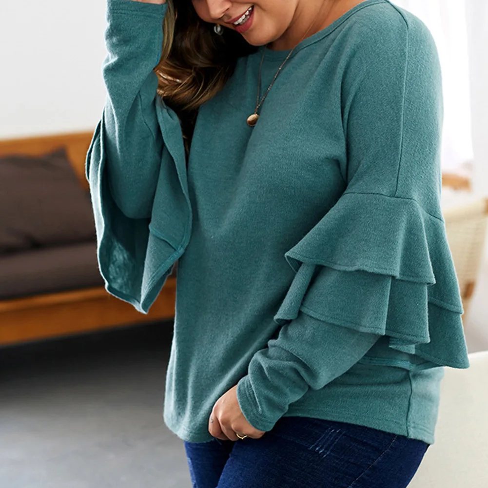 Женская толстовка с длинными рукавами Fadzeco однотонная свободная оборками