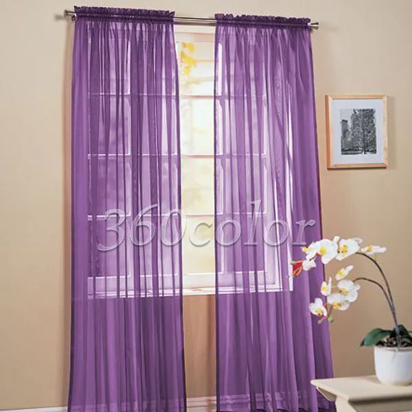 Однотонные занавески фиолетового цвета из тонкой вуали для окон 2 шт. драпировка