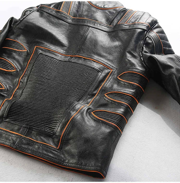

New Factory 2021 X-Men Reflective Motorcycle Leather Jacket Fahion Splice Head layer cowhide Stand collar Slim Biker Jackets