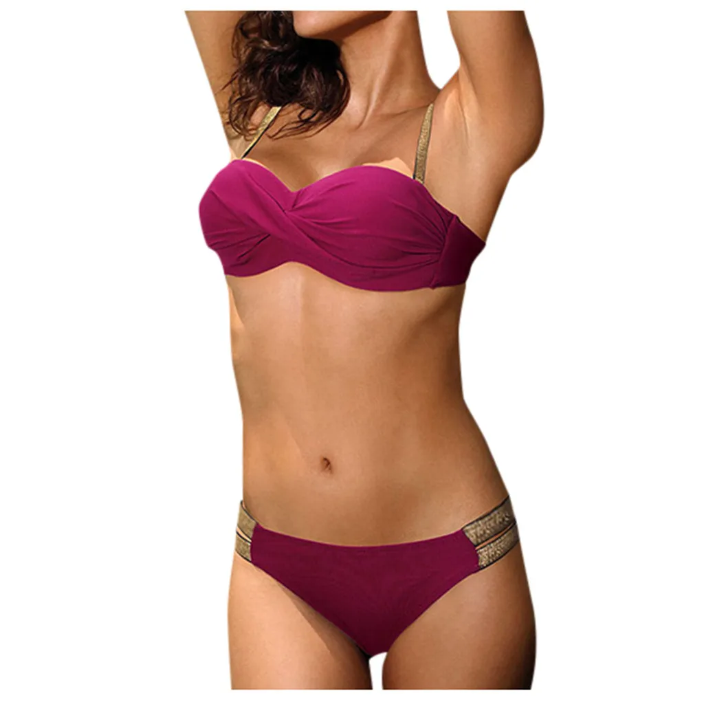 Новинка 2020 летнее женское бикини женский сексуальный однотонный купальник с