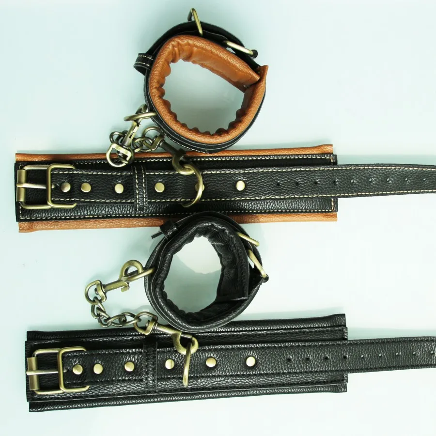 Ретро стиль для взрослых секс сдержанность Fuax кожаные наручники сексуальные