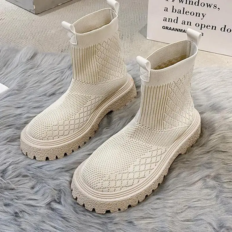 

Женские ботинки на платформе, эластичные ботинки челси с круглым носком, сезон осень-зима 2022