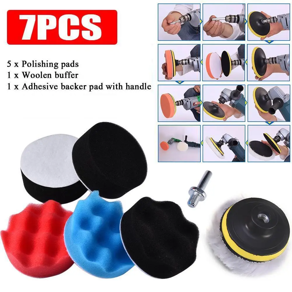 

7Pcs 8cm Auto Car Polishing Wheel Buffing Pad Kit Drill Adapter Scratch Remover