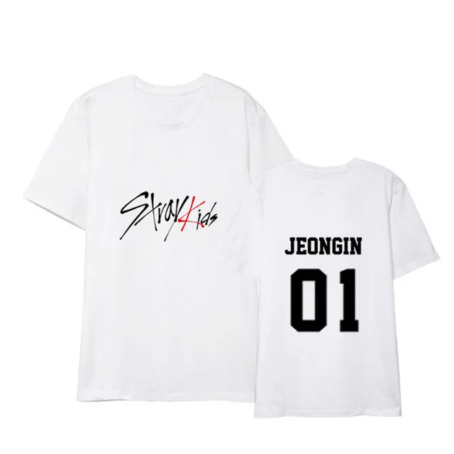 JEONGINW Straykids/одежда в Корейском стиле; свободная летняя футболка для студентов; Новинка; черно-белая футболка с короткими рукавами для детей - Цвет: JEONGINW