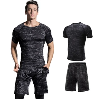 2piece set Плюс размер 4XL мужские спортивные костюмы одежда для тренировок дышащий спортивный костюм компрессионные рубашки спортивная одежда для фитнеса спортзала спортивный комплект - Цвет: 2piece set