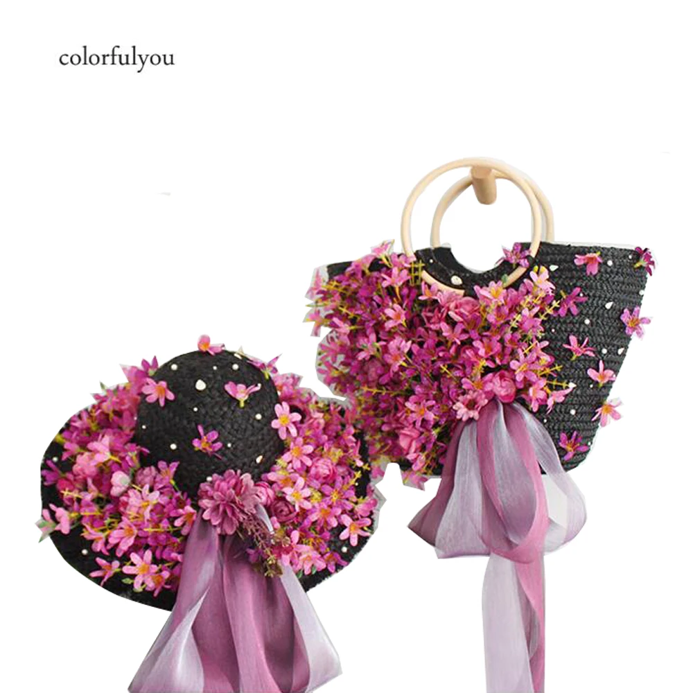 Женская соломенная сумка с деревянными ручками Повседневная вместительная