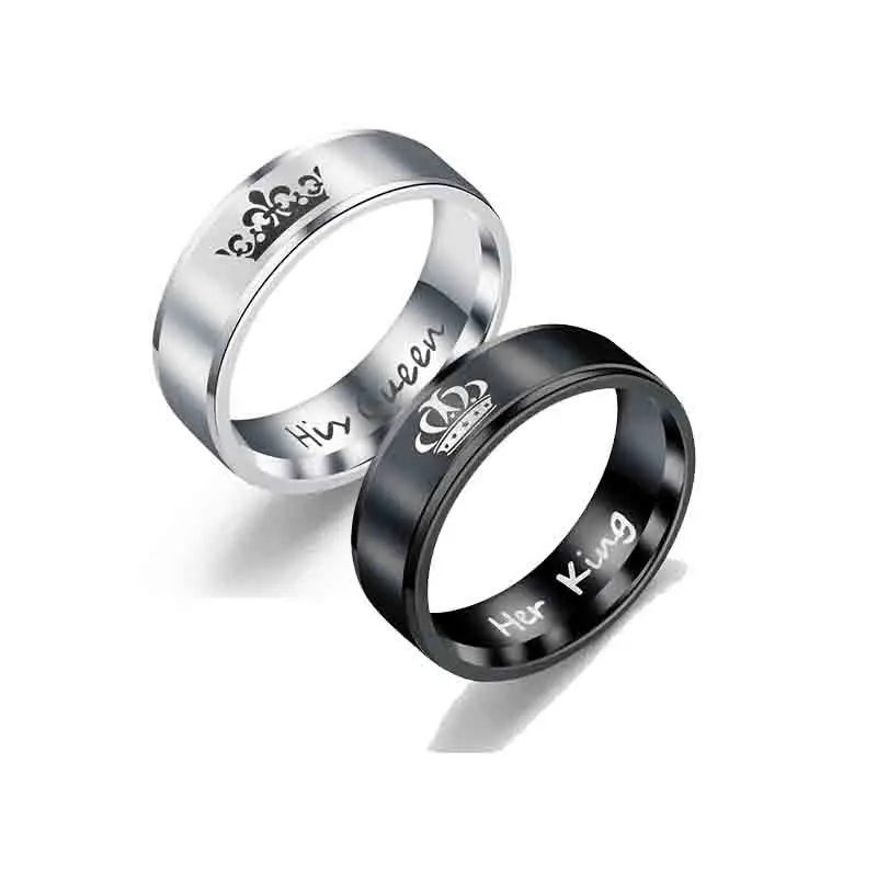 

Stainless Steel Laser her King his queen crown Ring for Man Women Titanium Fashion Jewelry Popular Ring Accessories 8mm