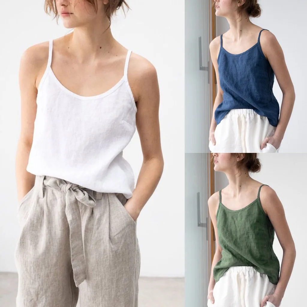 Cotton Tops Women Sexy Sleeveless Top Plus Size Camis Summer Halter Woman Harajuku Strap Vest Tees Female #4 | Женская одежда