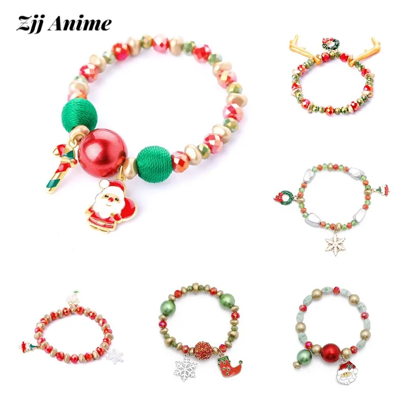 

2022Happy New Year Fashion Festival Santa Claus Hand Chain Crutch Reindeer Beaded Bracelet Christmas Gift Decorations