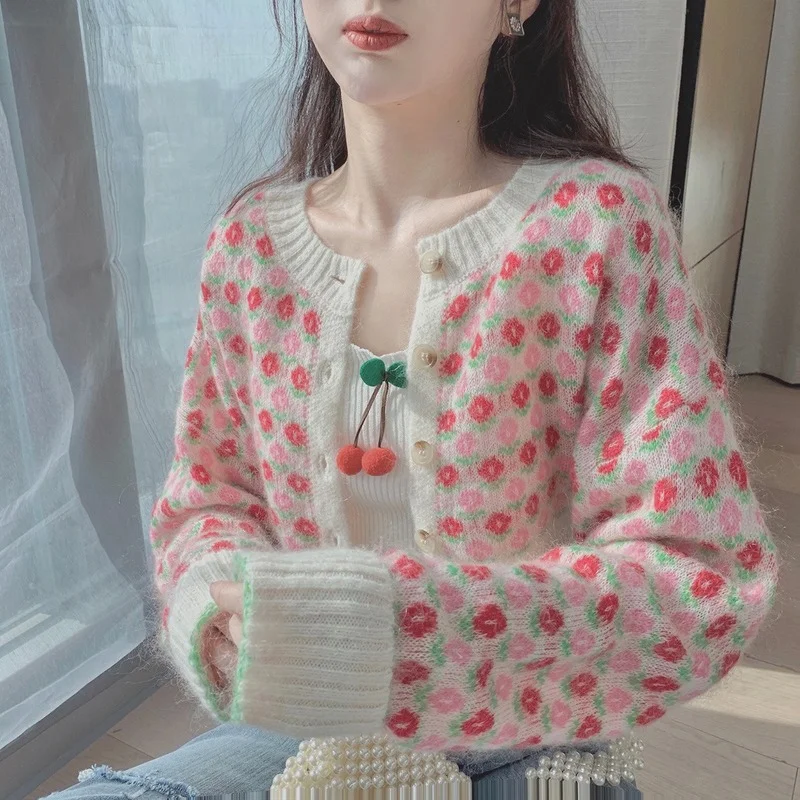 

Floral Cardigan for Women Autumn Long Sleeve Women's Sweater Young Style Knitted Cardigan Woman Korean Fashion Ladies Sweater