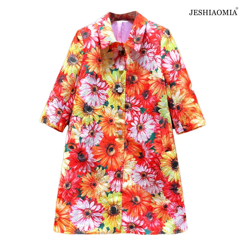 

JESHIAOMIA- 2021 Autumn Sunflower Print Single Breasted Jacquard Trench Coat