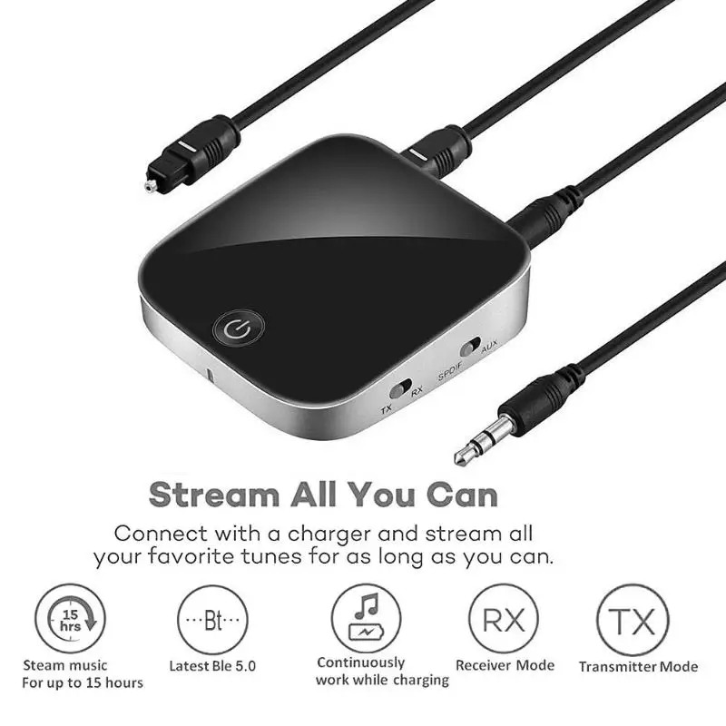 

2 IN 1 BTI-029 Bluetooth 5.0 Audio Transmitter Receiver 3.5mm AUX SPDIF Wireless Bluetooth Adapter for Car and TV/PC