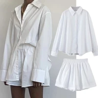 maxdutti ins blogger fashion blouse women vintage oversize boyfriend sleevehigh street cotton shirt harem shorts bermuda sets