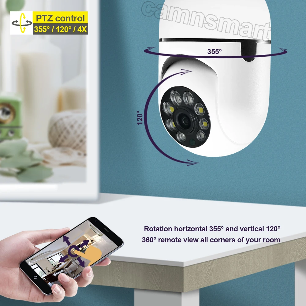 3mp Tuya Wifi E27 PTZ Lamp Ip Camera Full HD Video Surveillance Baby Monitor Indoor Use Remote Control by IOS Android Phone |