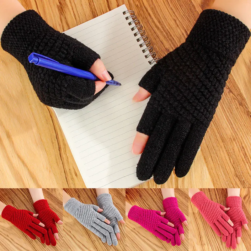 

Winter Half-Finger Gloves Imitation Cashmere 2 Fingerless Gloves For Writing Touch Screen Driving Gloves Unisex Knitted Gloves