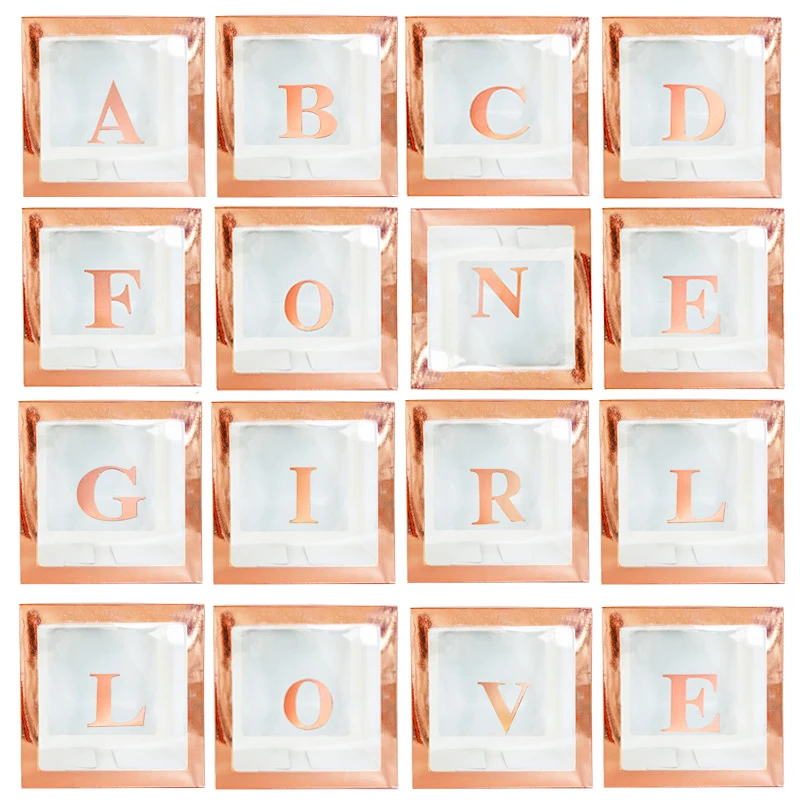 

Babyshower Rose Gold Transparent Letter A-Z Box Custom Baby Name Balloon Baby Shower Box Girl One Year Birthday Party Decor Kids