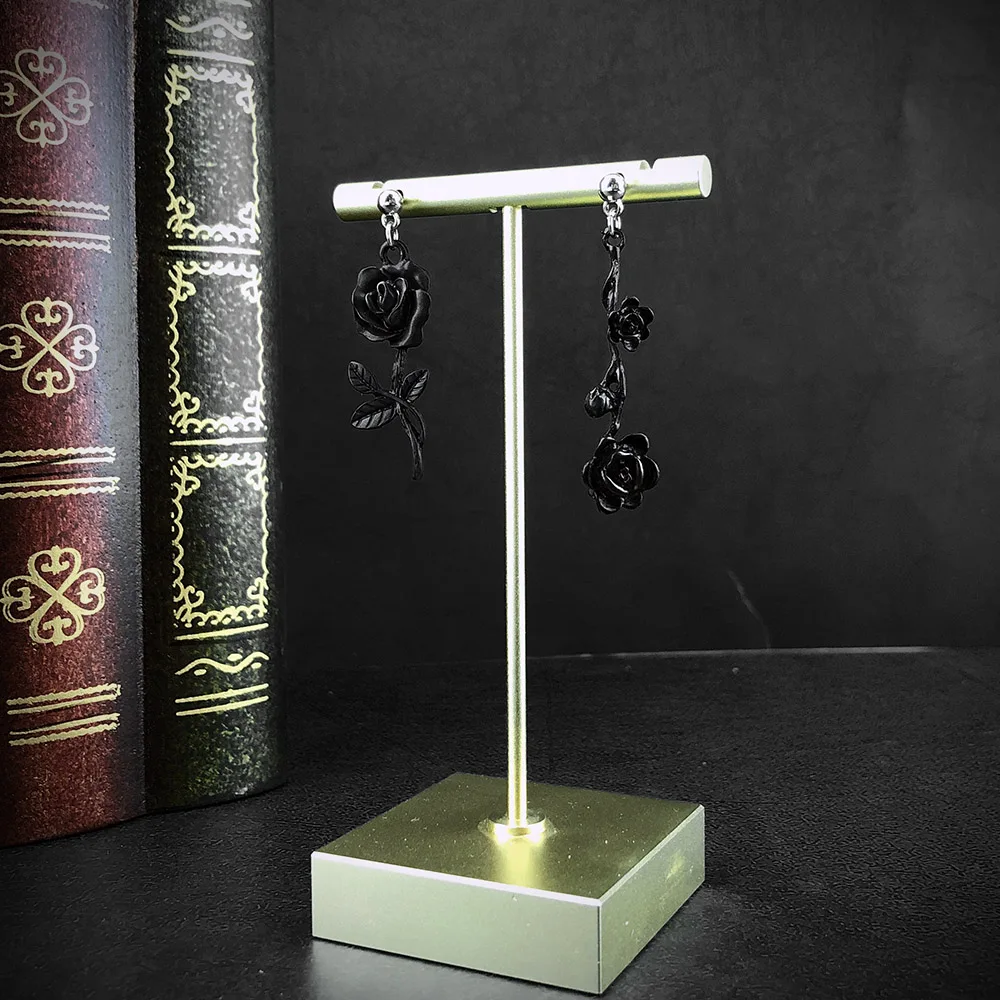 Gothic Jewelry Ornament Dark Goth Black Briar Rose Ear Stud Unglazed Club Rock Hip-Hop Asymmetry Dangle Earring | Украшения и