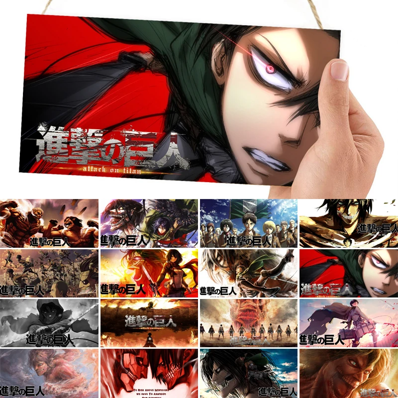 

16Types Attack on titan Levi eren jaeger Mikasa Room Decoration Wooden Sign Hang Tag Listing Wood Sign for Bedroom 20*10cm