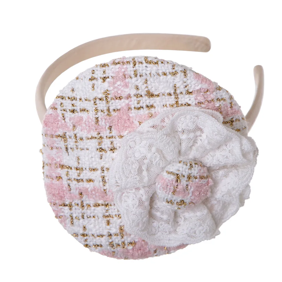 Оптовая продажа Осенние твидовые платья принцессы для девочек с повязкой на