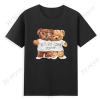 couple teddy bear t shirt high quality four seasons pure cotton kawaii clothing unisex anime bear t shirt