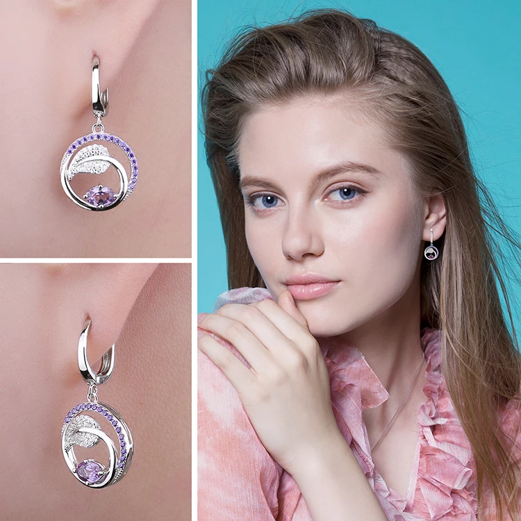 Jewelrypalace листьев 1.7ct создан Александрит Фиолетовый кубического циркония Длинные Висячие серьги 925 серебро хороший подарок для девушки/женщина