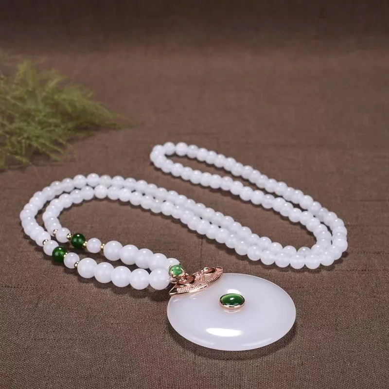 Xinjiang Золотой Шелковый нефритовый белый свитер цепочка ожерелье нефрит женские