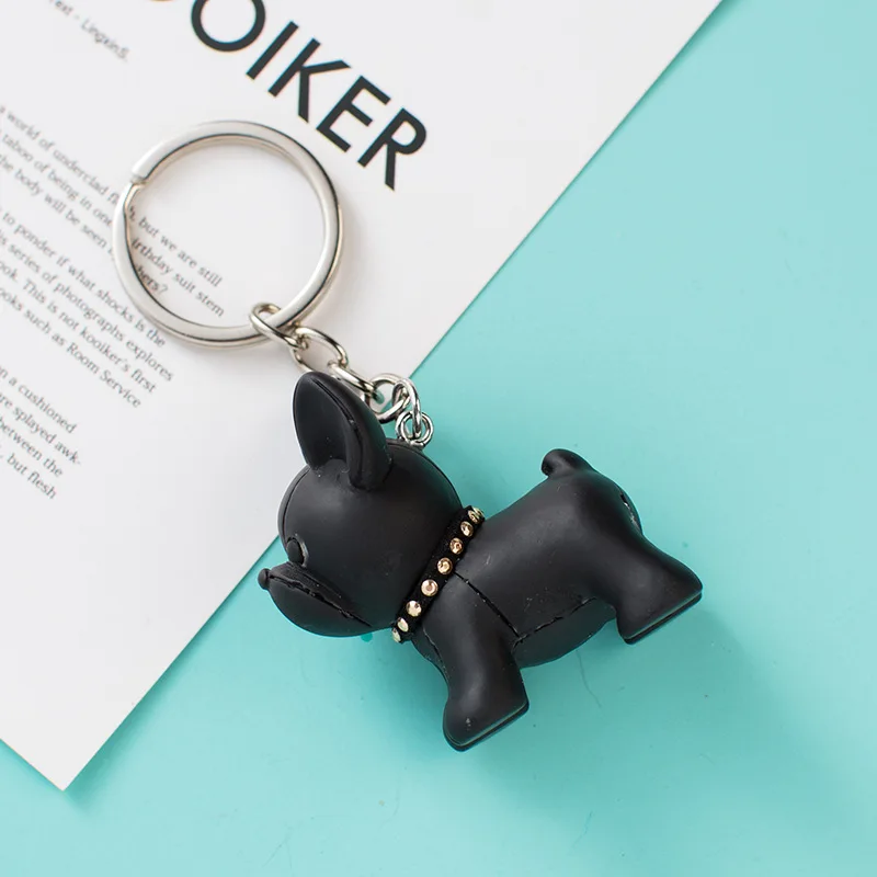 

2020Classic French Punk Bulldog Keychain Men Car Keyring KeyChains Jewelry PU Leather Dog Keychains for Women Bag Charm Trinket