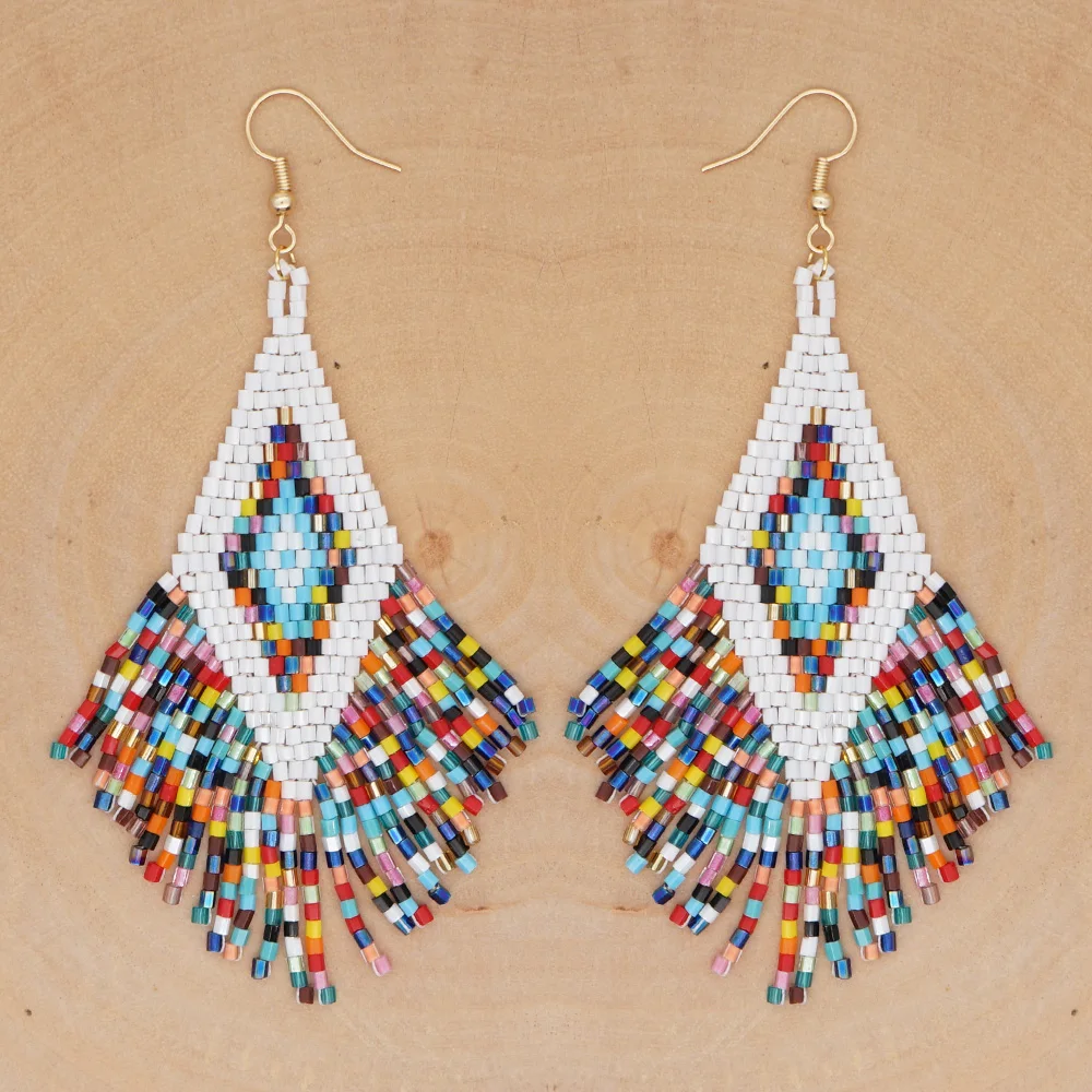 

Ethnic Ear Rings For Women Miyuki Fringed Earring Boho Colorful Beads Pendientes Jewelry Handmade Woven Earrings Ladies