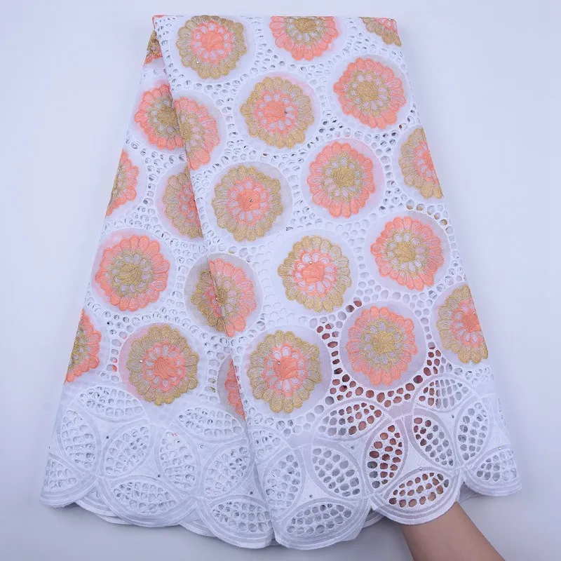 Высокое качество нигерийская белая и персиковая вышитая сухая кружевная ткань
