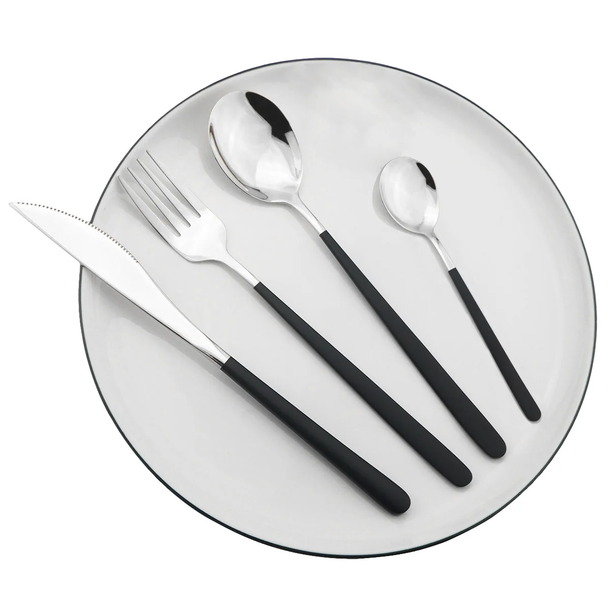 

4Set/16Pcs Black Silver Cutlery Set 304 Stainless Steel Dinnerware Set Knife Fork Spoon Flatware Set Party Kitchen Tableware Set