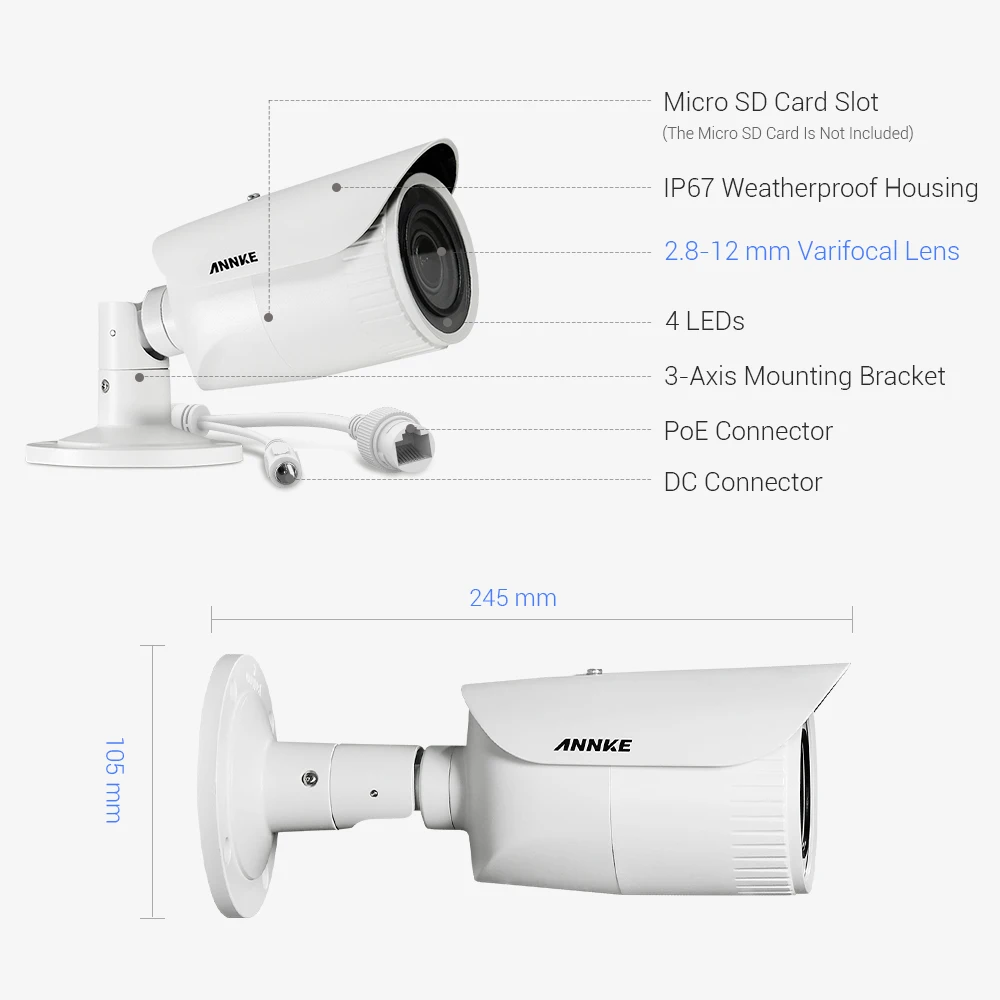 IP камера ANNKE C500 5 Мп Super HD 4X с оптическим зумом POE H.265 поддержка видеонаблюдения 128