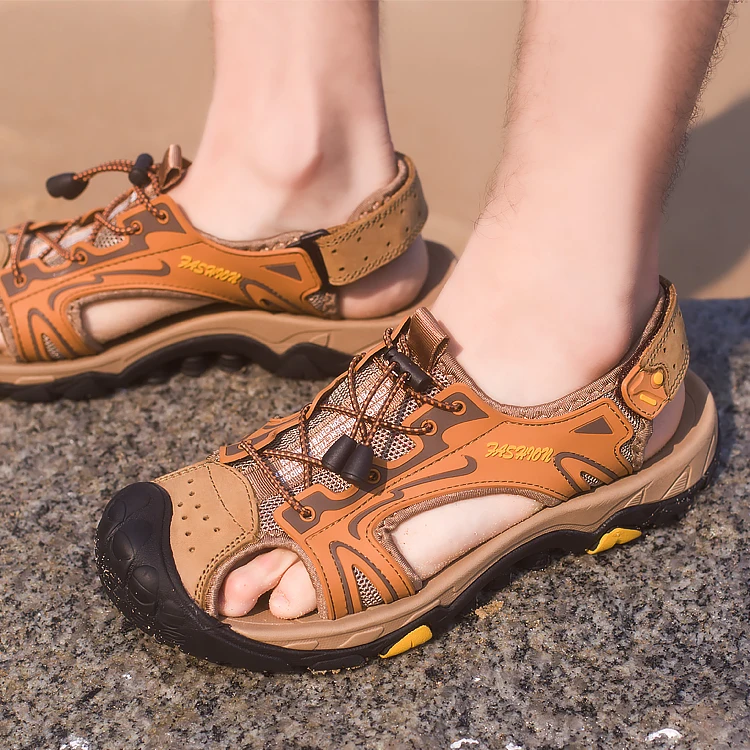 Мужские сандалии из натуральной кожи Летняя Пляжная Водонепроницаемая Удобная