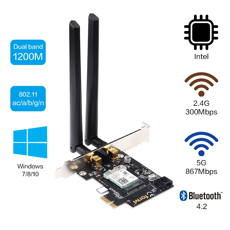 Двухдиапазонный 1200 Мбит/с ordenador de escritorio inalambrico Intel 8265AC WiFi Bluetooth 4 2 PCI E 1X tarjeta red