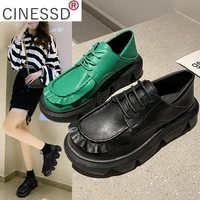 cinessd 2022 new pu thick soled shoes women autumn lace up pu leather casual shoes all match increased single shoes white shoes