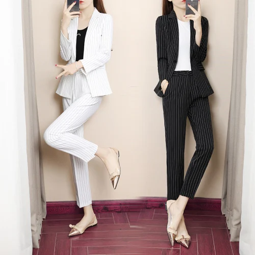 

Stripe Blazer Pant Suit Set Office Lady Women Business Wear Women Suits With Pants Korean Woman Suits Lady Suit Office