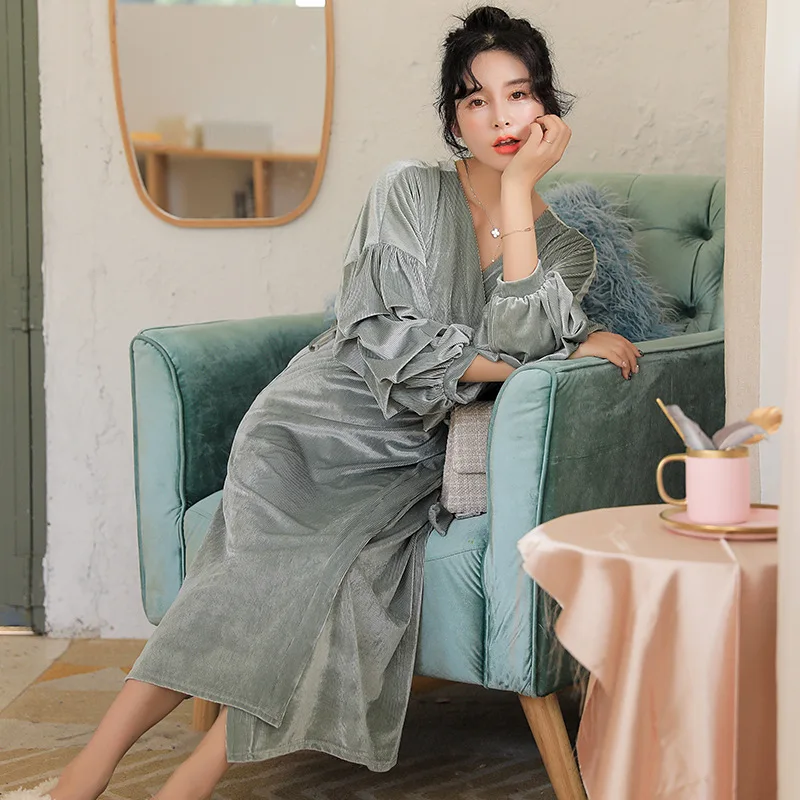 Теплые женские халаты для сна из кораллового флиса сексуальные плотные банные с