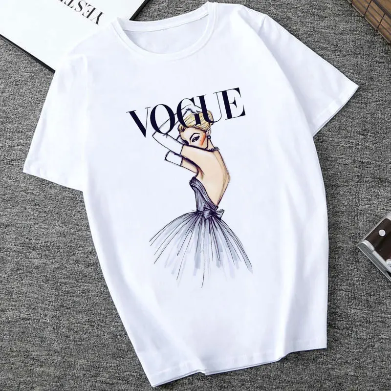 Женская модная футболка VOGUE Lady с буквенным принтом летний Harajuku короткий рукав