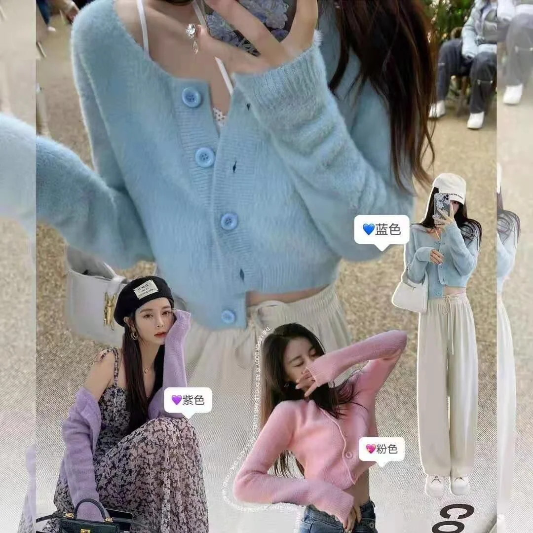 

Мини норковый короткий кардиган женский весенний тонкий верх