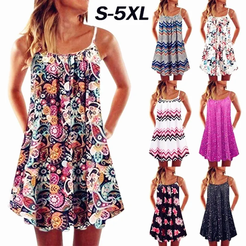 

Женское платье на бретелях, с леопардовым принтом, повседневное свободное летнее платье с бантом в стиле бохо, большие размеры, 2021