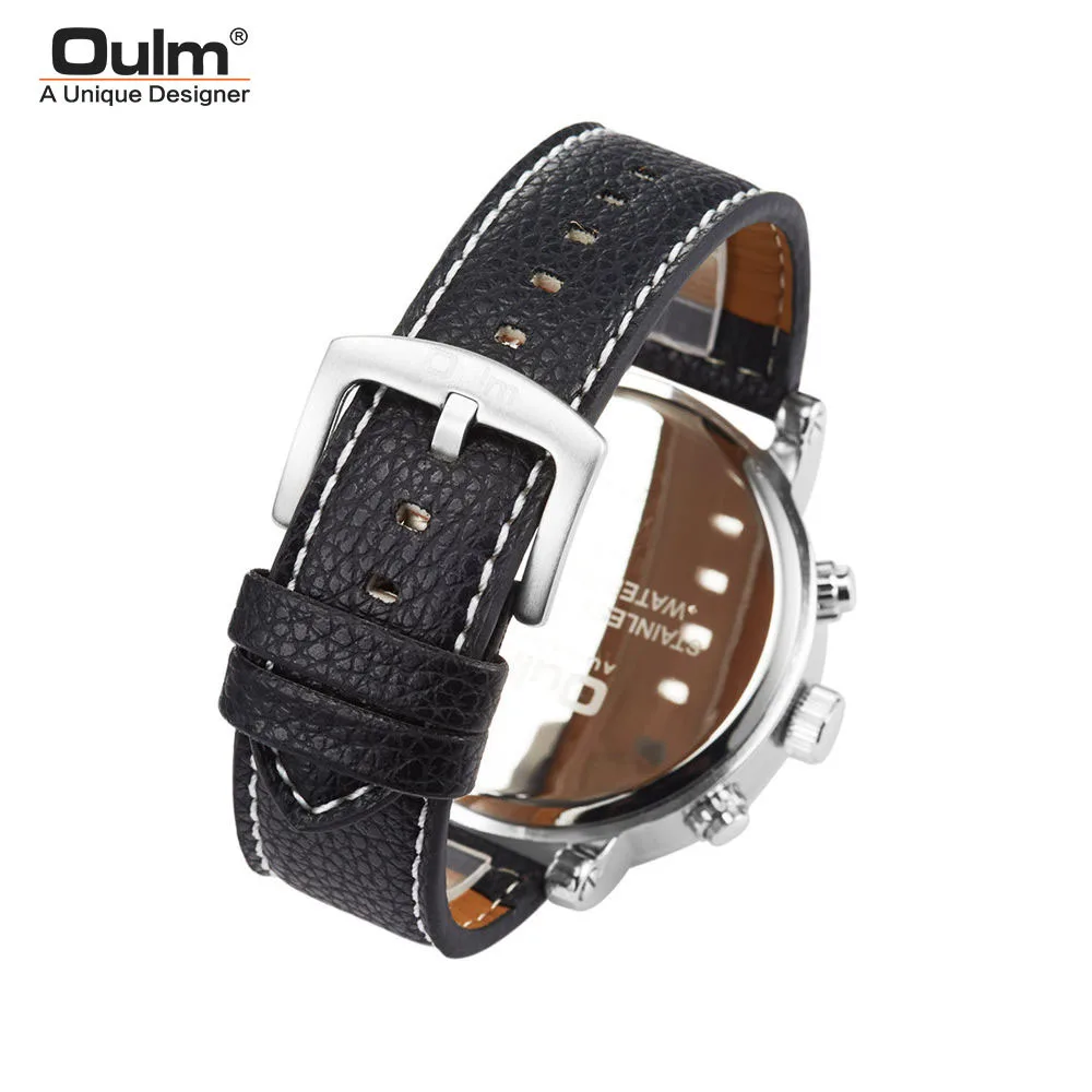 

Oulm New Fashion Mens Watches Top Brand Luxury Big Dial Multiple Time Zone Military Leather Quartz Watch Relogio Masculino