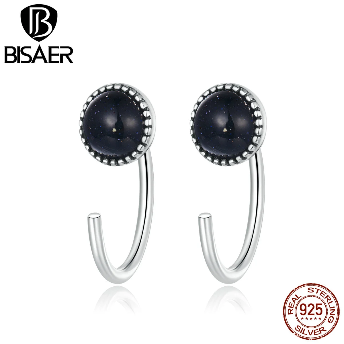 Женские серьги гвоздики из серебра 925 пробы с глубоким ночным