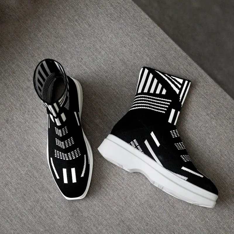 Phoentin/черный и белый носок женские ботинки коллекция 2019 года ботильоны из