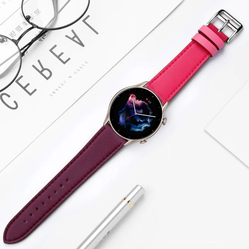 Кожаный ремешок для смарт-часов Amazfit GTS/2/2e/3/GTS2 Mini/GTR/3/Pro/GTR2/47 мм/42 мм/stratos bip 20 мм/22 мм |