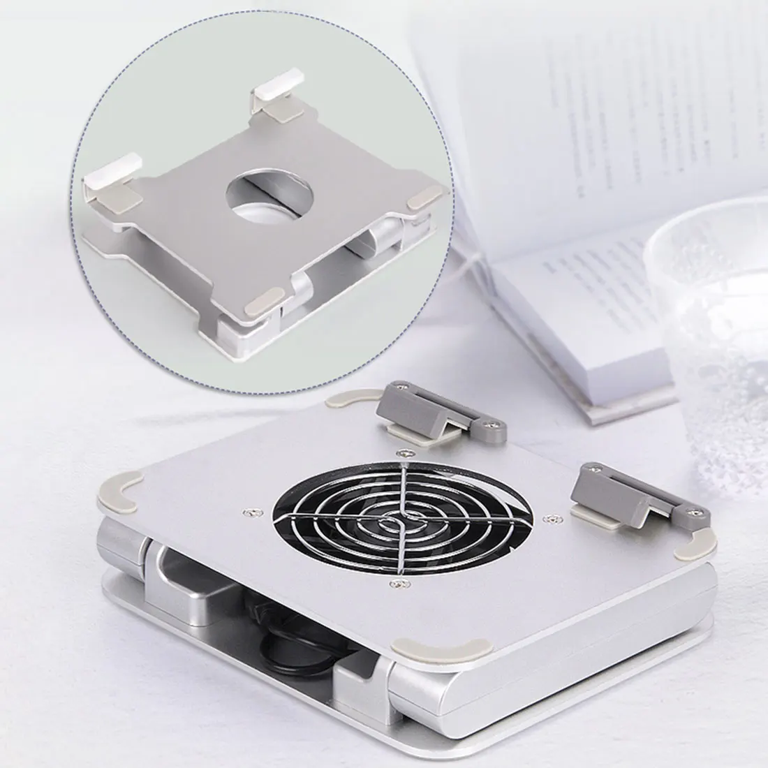 

Hot Sale Adjustable Foldable Laptop Cooling Pad Riser Multi-Angle Computer Stand With Cooling Fan - Silver (T33-2 Fan)