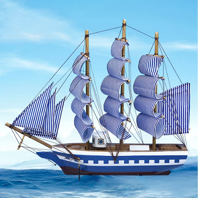 

LUCKK горячая Распродажа 33 см синие 3D деревянные парусные лодки модель корабля миниатюрная лодка парусная лодка Декор 33*5,5*29.5 Сувениры домашни...