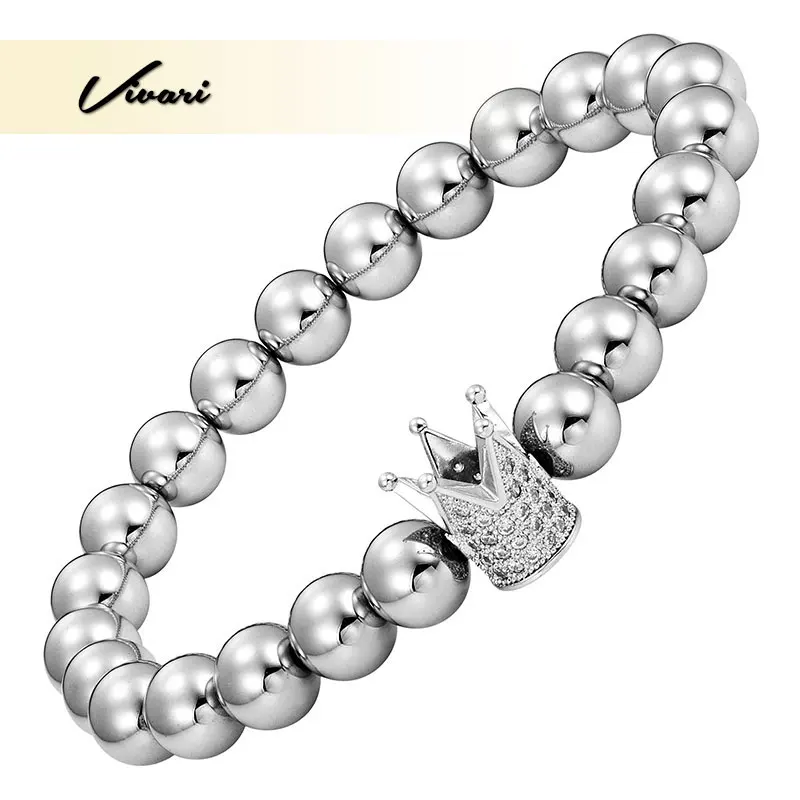 

Модный женский браслет Vivari из нержавеющей стали с короной и бусинами, женские модные аксессуары, браслет для письма