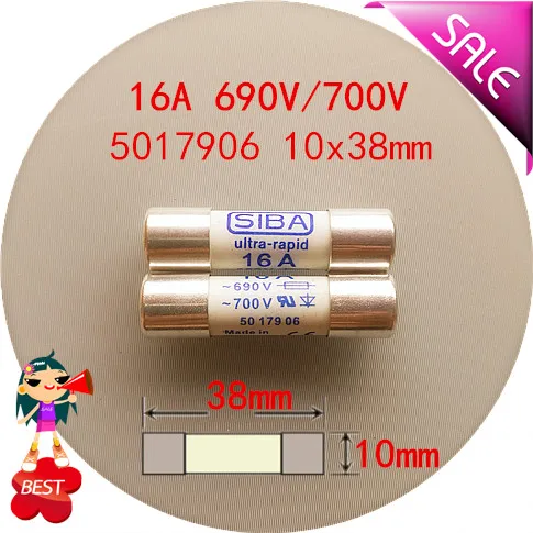 

16 a 690 v, 700 v 5017906 10 x38mm silver cap fuse tube molten core