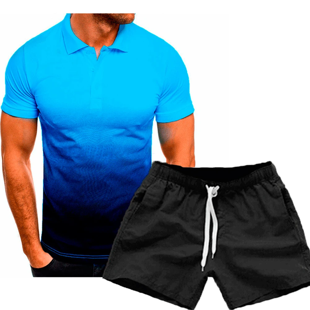 

2021 New Casual High Quality Men's Breathable POL Short-Sleeved Shorts Suit Casual T-Shirt 2-Piece Sportswear Can Be Customized