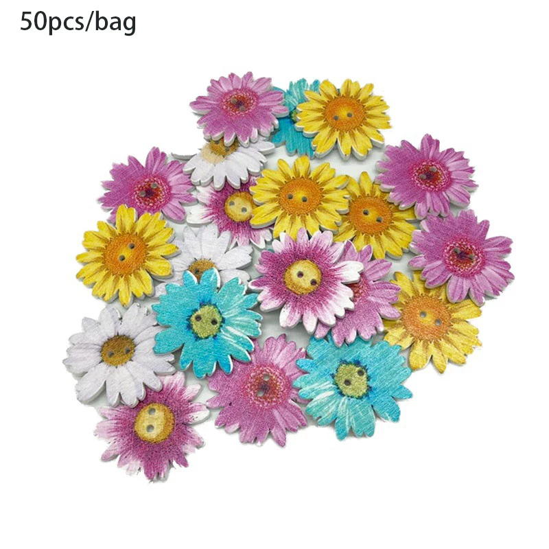 50 шт./пакет деревянный Хризантема кнопки футболки с милым цветочным принтом DIY