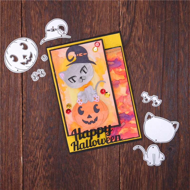 Штампы DiyArts для Хэллоуина металлические штампы с изображением тыквы кота